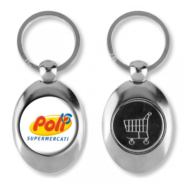 Ronde metalen sleutelhanger/winkelwagenmunt met dominglabel
